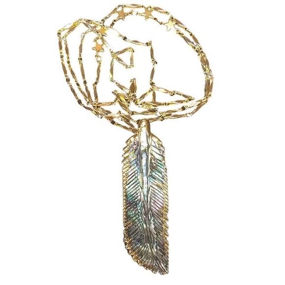 Abalone Feather with Star Chain Necklace Gold - Picture 3 of 6